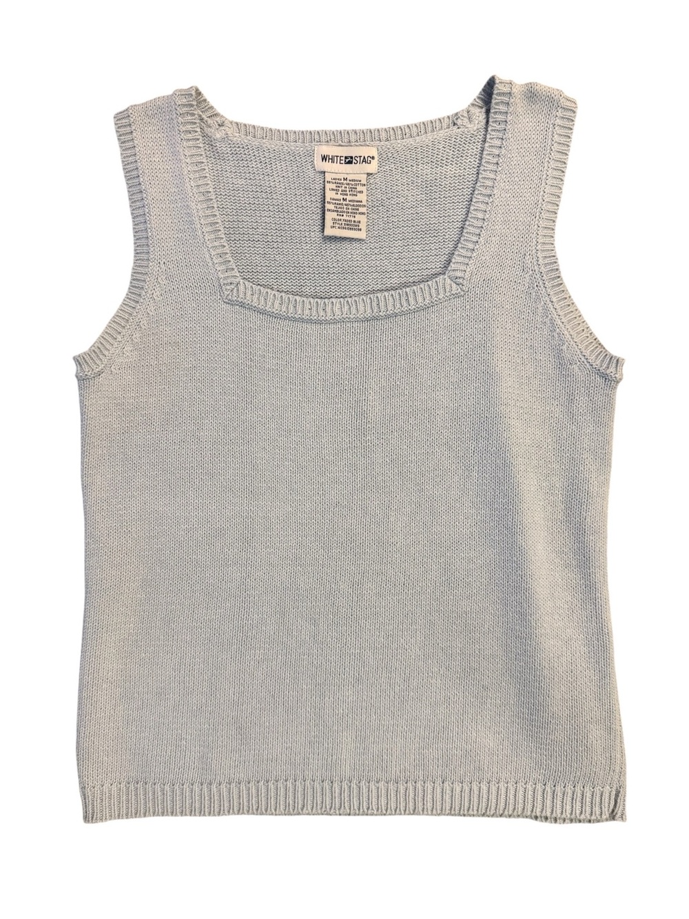White Stag Linen Blend Light Blue Knit Square-Neck Sleeveless Sweater Tank - Picture 3 of 7